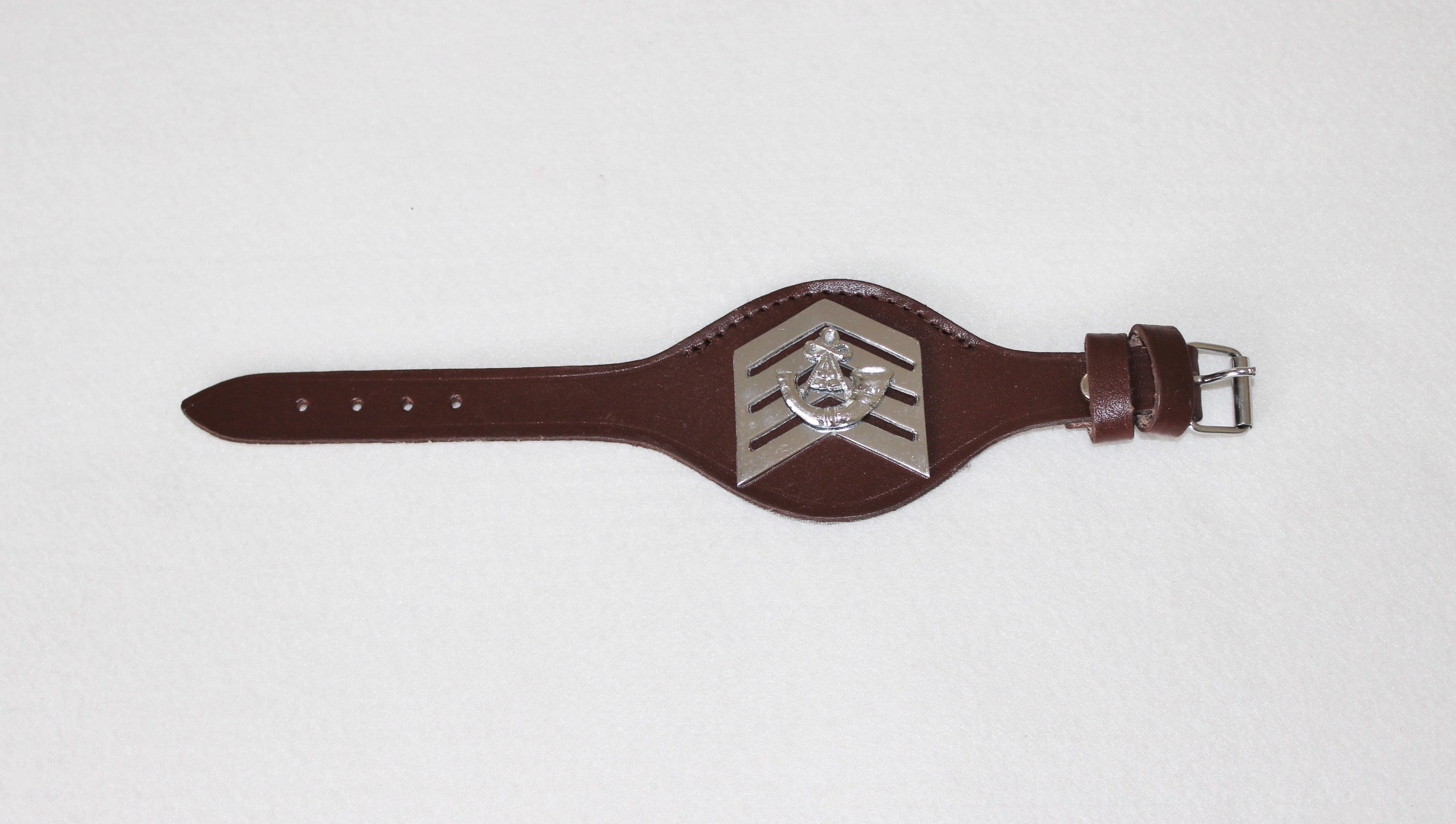 Bugle Major's Badge on Brown/Tan Leather Wrist Strap - The Marching