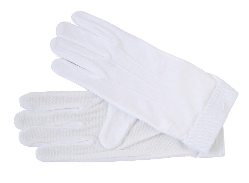 TMBS White Cotton Beaded Drummers Gloves The Marching Band Shop
