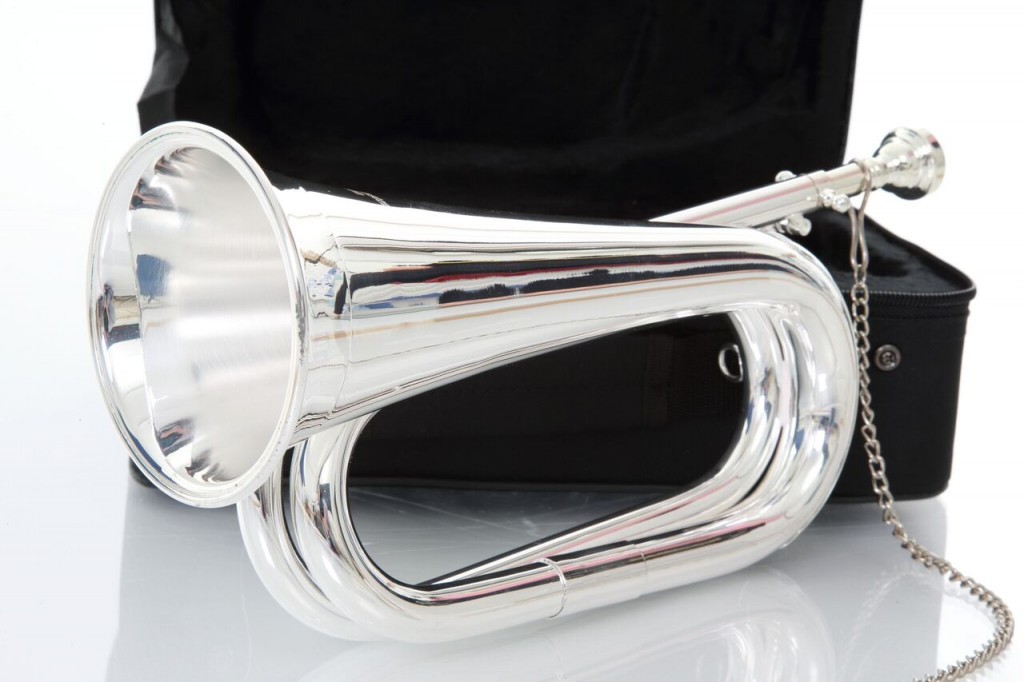 Silver Plated, Bb, Tunable Bugle with Mouthpiece, Retaining Chain