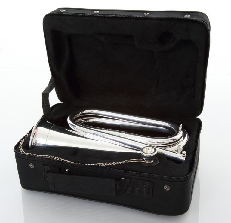 Silver Plated, Bb, Tunable Bugle with Mouthpiece, Retaining Chain