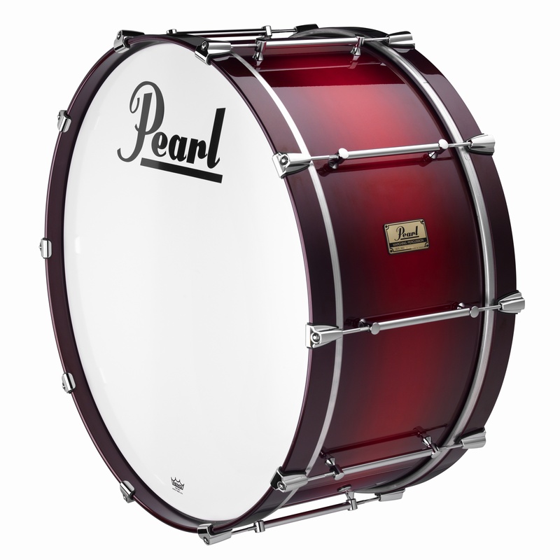 Pearl Pipe Band Series Bass Drum finished in Scarlet Fade The Marching Band Shop