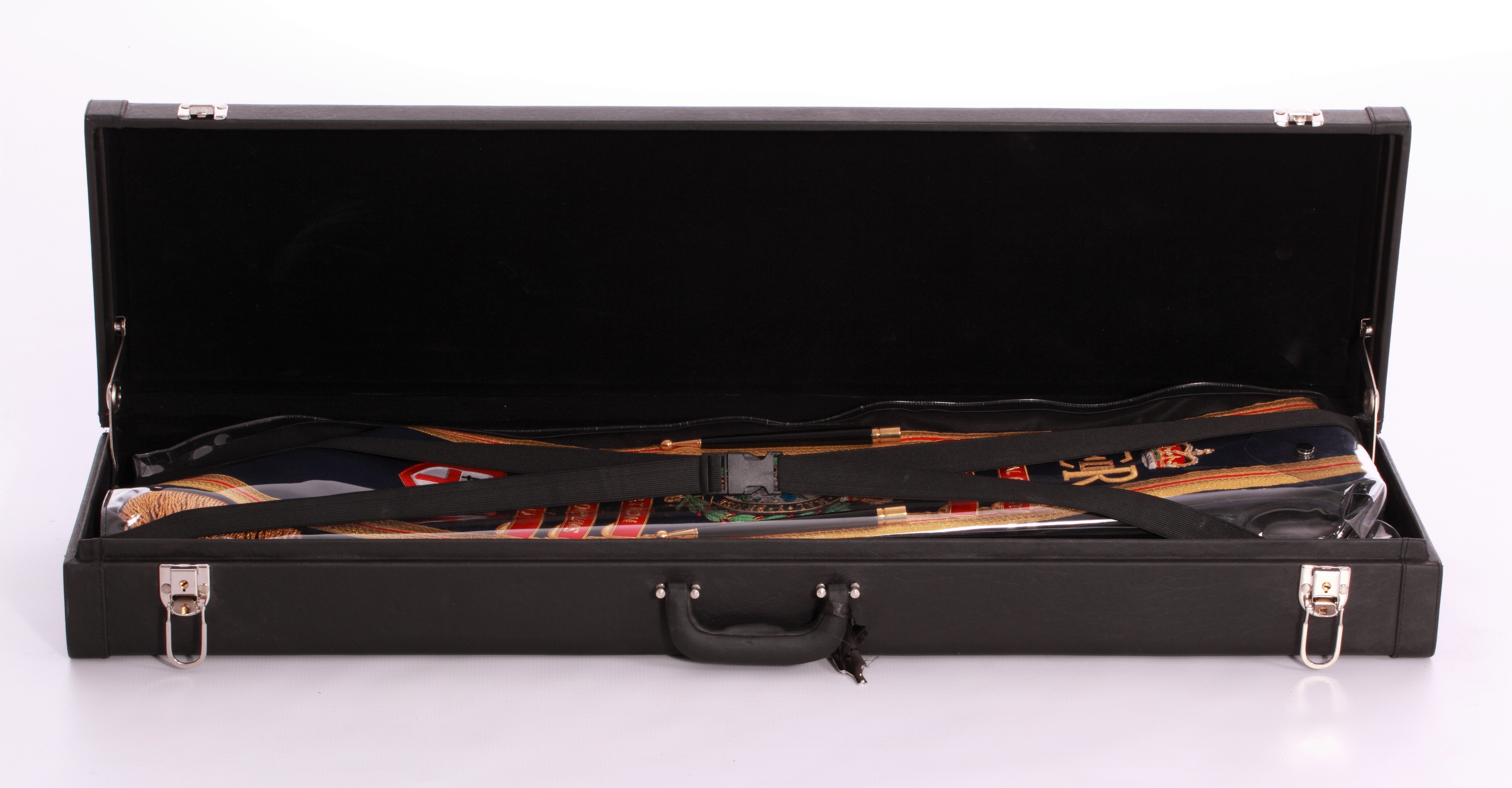 Black Leather covered Carry Case for Drum Majors Sashes or Colour Belts