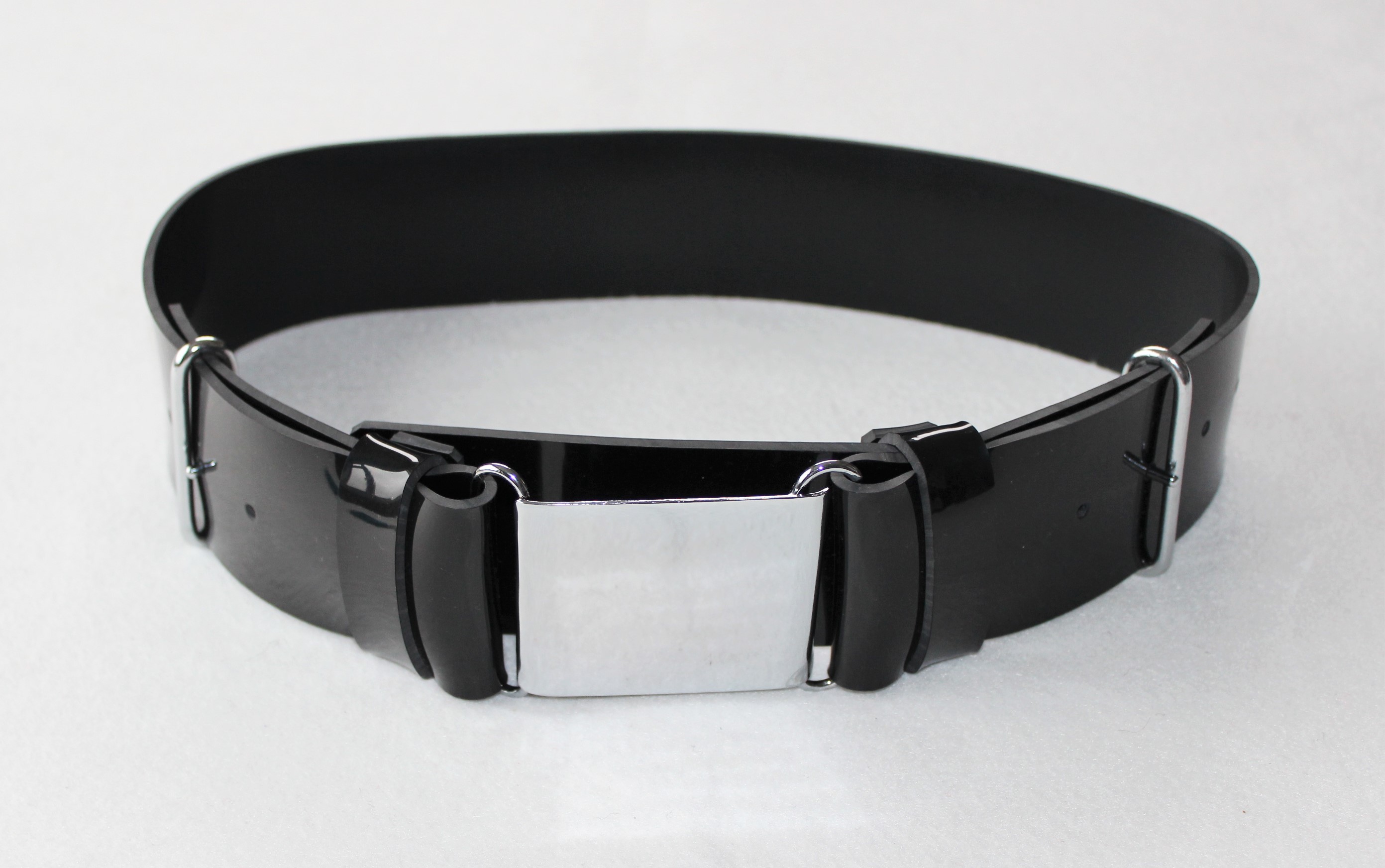 Black Gloss PVC Parade Belt, 57mm Width (2 1/4"), complete with Chrome