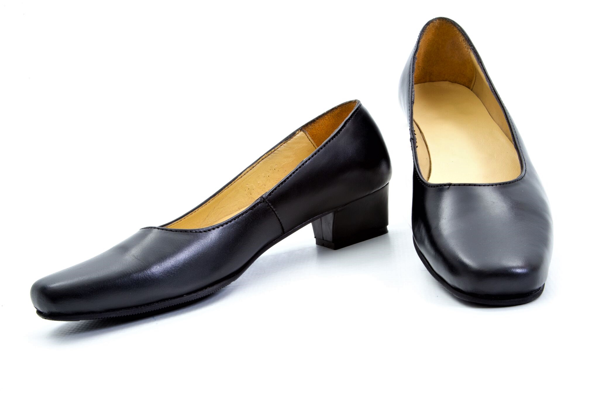 Plain Black Leather, Female Court Shoes 