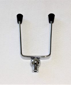 Alternative view of TMBS Chrome finish Drummers 'Flag Cradle', mounted on a Drum Ball foot