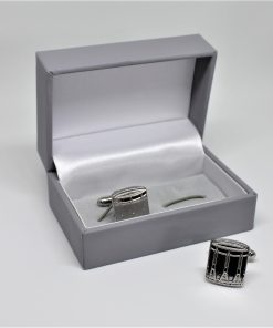 Alternative view of Chrome finish 'Drum' Cuff Links (Boxed pair)