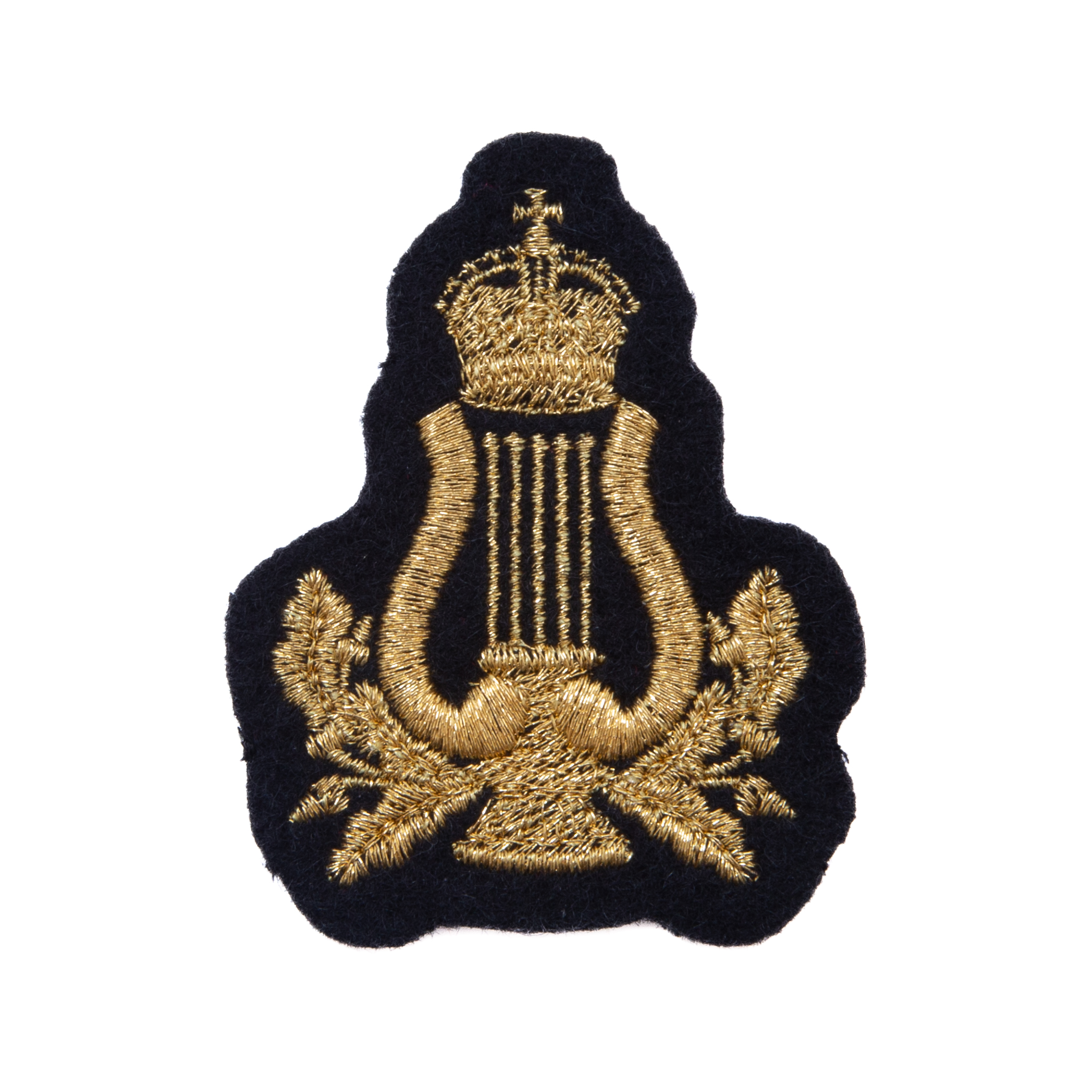 Musicians Badge with Kings Crown, Machine Embroidered, Gold on Black