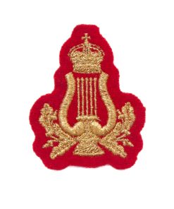 Musicians Badge with Kings Crown, Machine Embroidered, Gold on Red