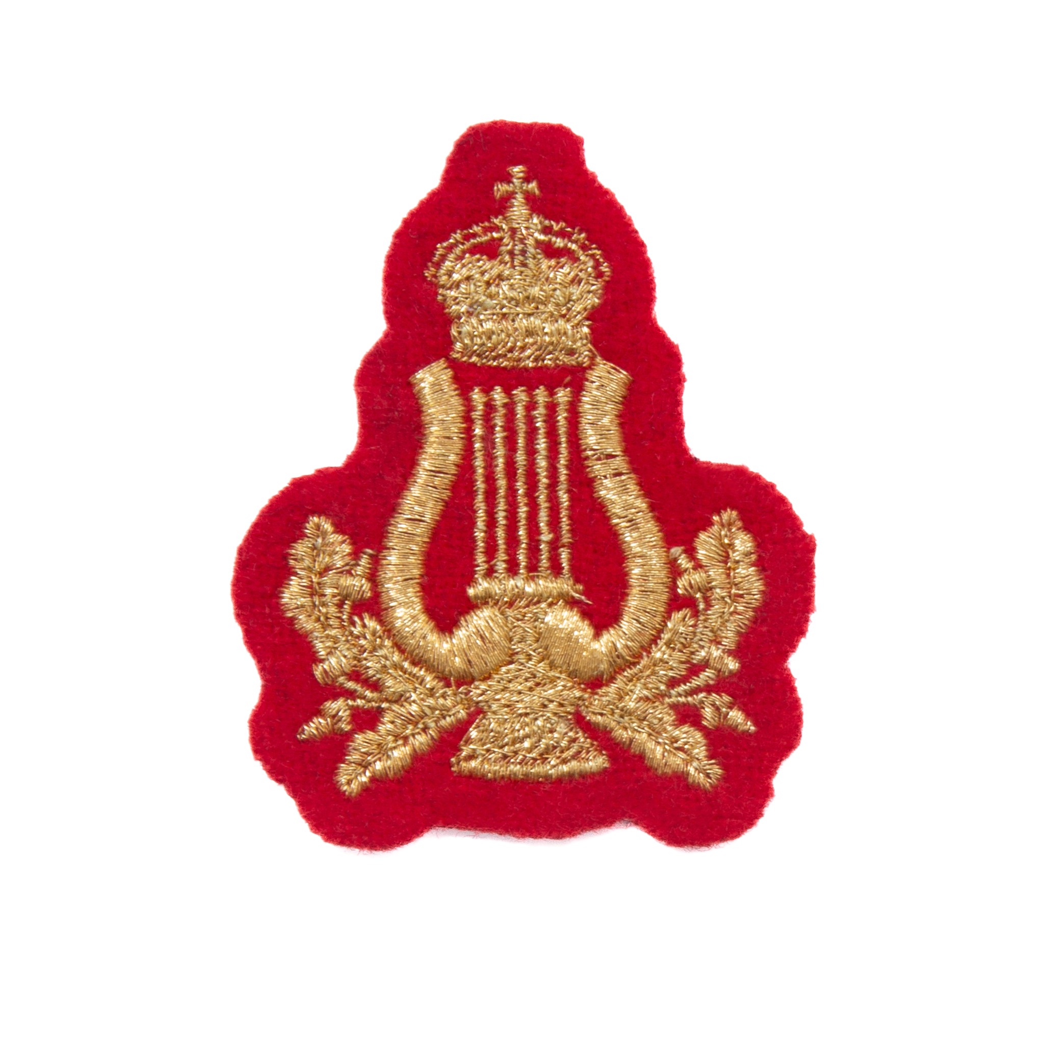 Musicians Badge with Kings Crown, Machine Embroidered, Gold on Red