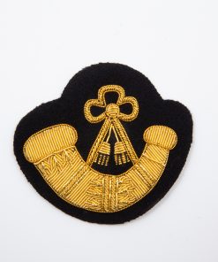 Large Hand Embroidered Gold on Black Bugle Badge
