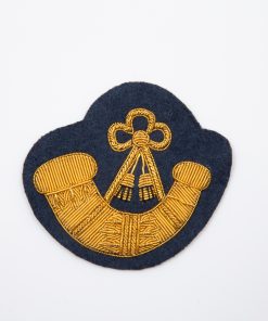 Large Hand Embroidered Gold on Blue Bugle Badge