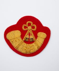 Large Hand Embroidered Gold on Red Bugle Badge