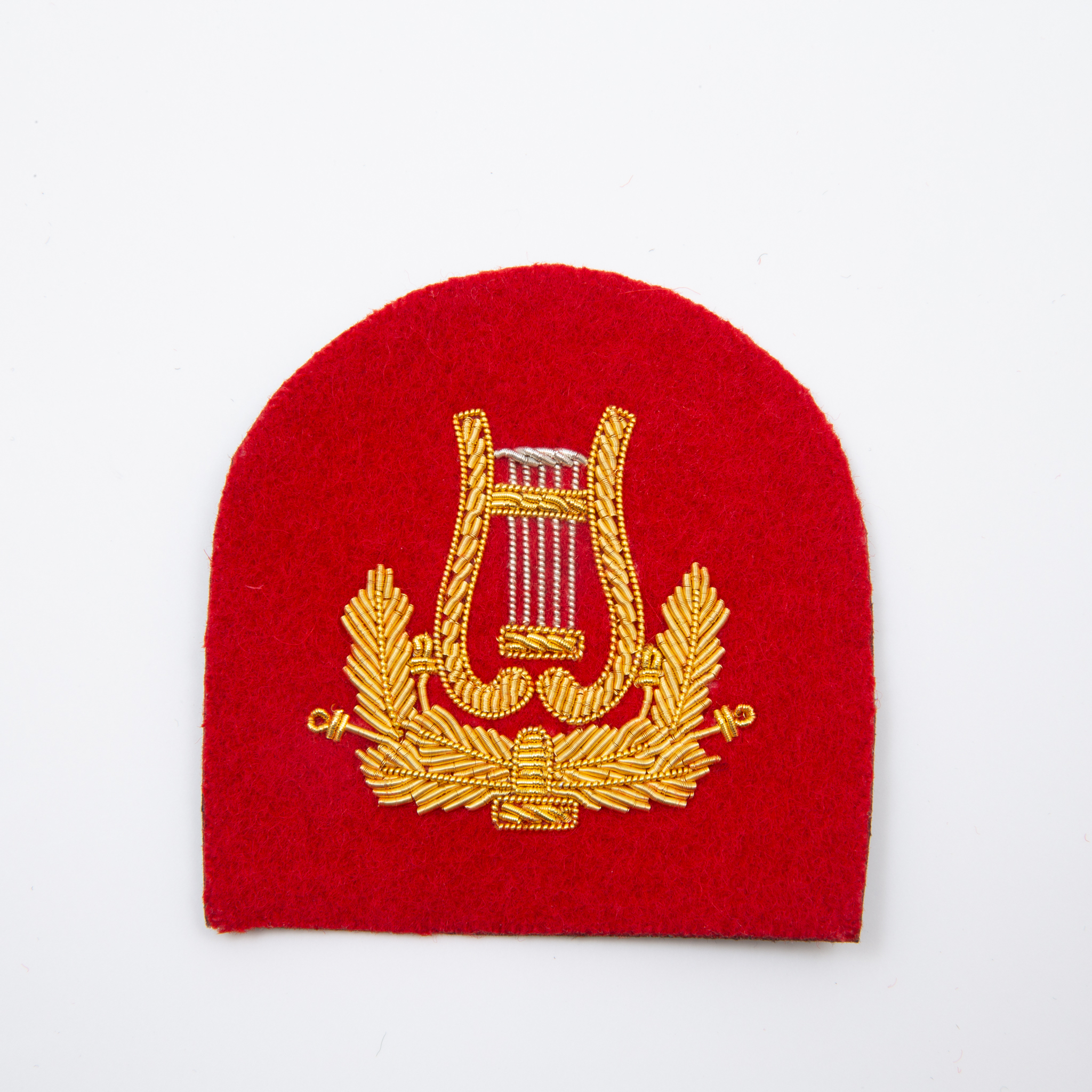 Large Hand Embroidered Gold on Red Musicians Badge