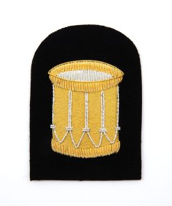 Large Hand Embroidered Gold on Black Drum Badge