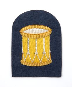 Large Hand Embroidered Gold on Blue Drum Badge