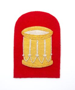 Large Hand Embroidered Gold on Red Drum Badge
